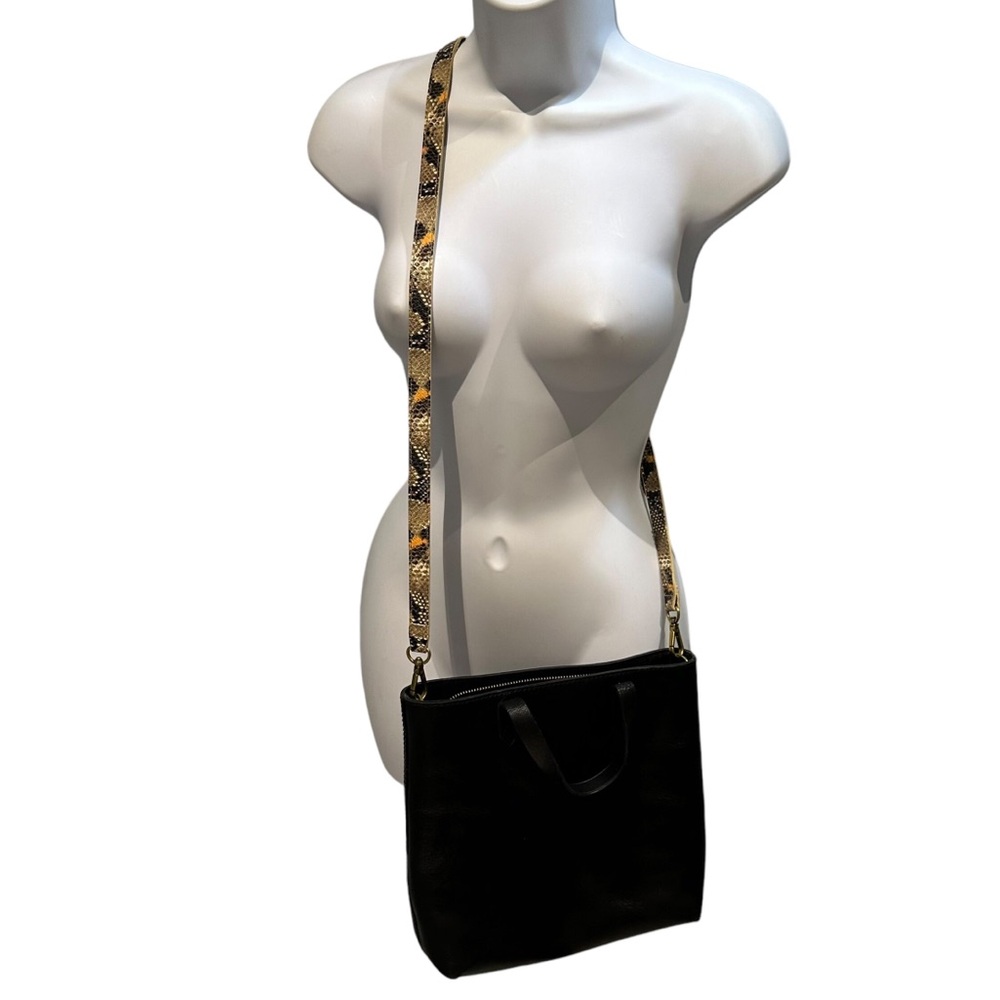 Madewell Black Crossbody Bag with Snake-Print Strap